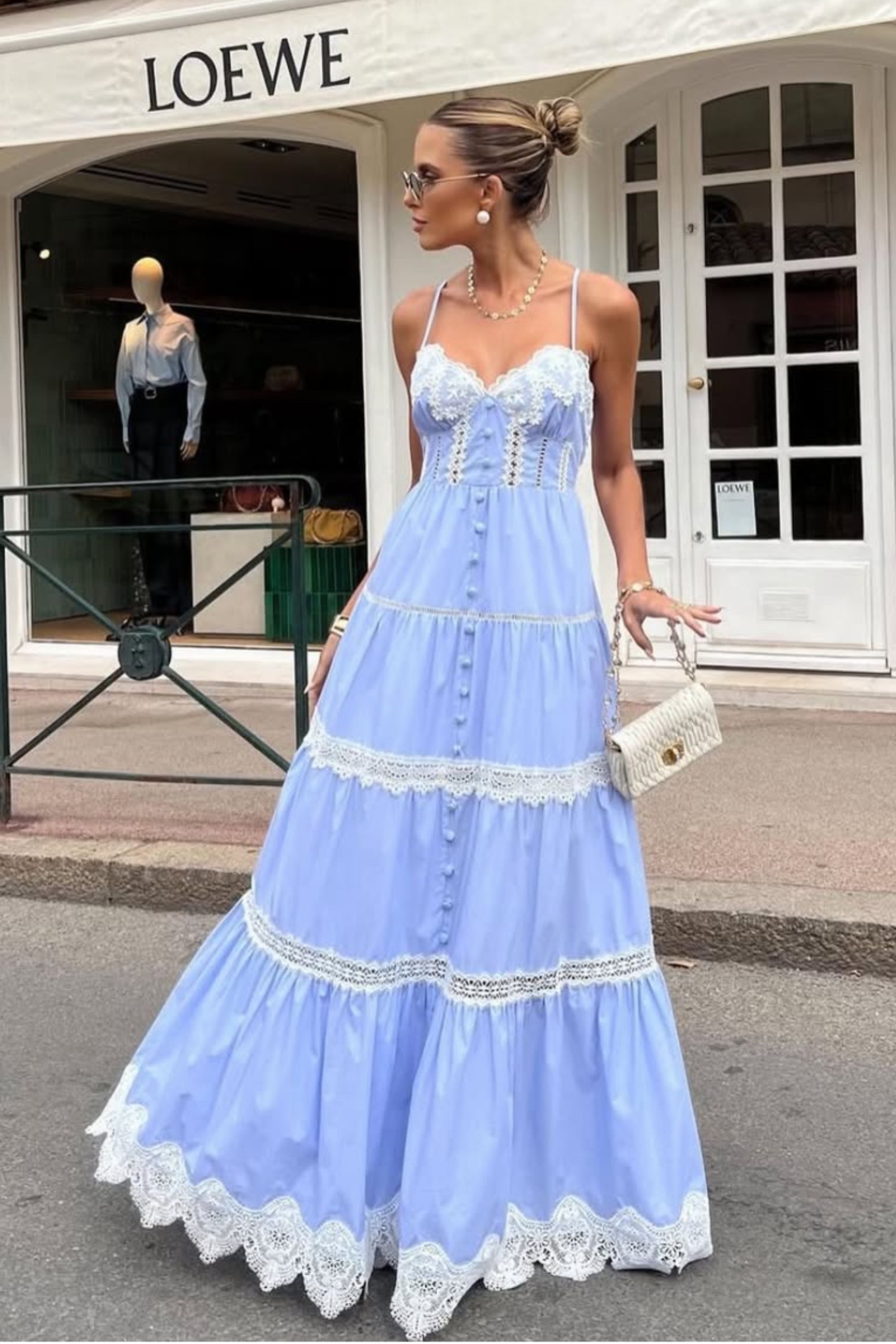 Vestido Roma longo - Azul bebê - Vanessa Marques Boutique