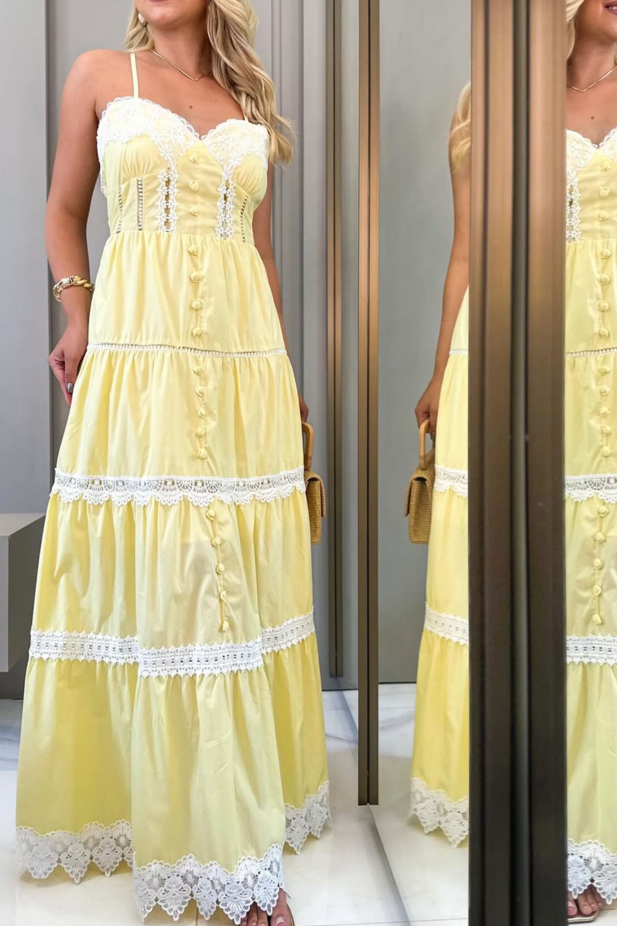 Vestido Roma longo - Amarelo manteiga - Vanessa Marques Boutique