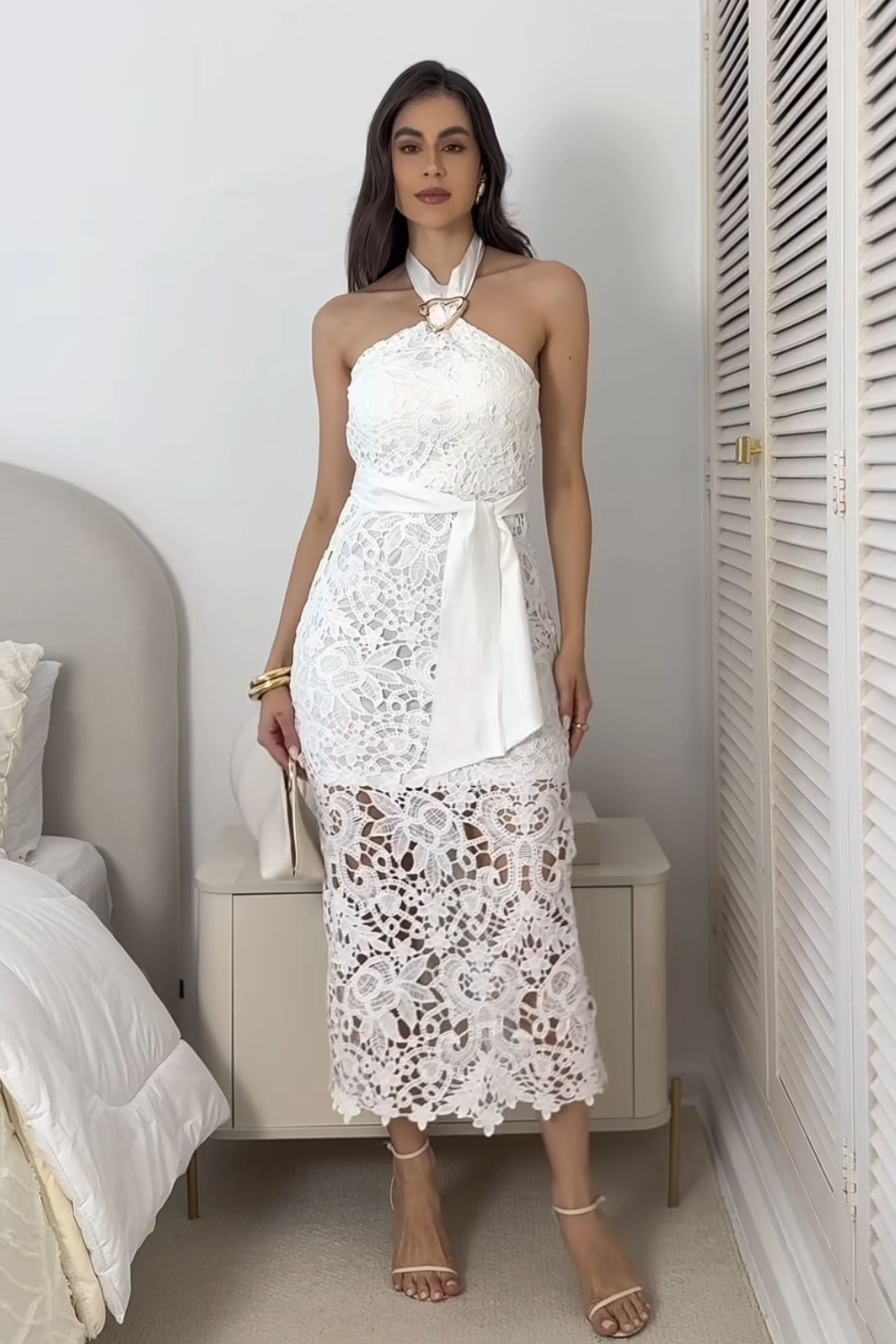 Vestido frente única de renda - Branco - Vanessa Marques Boutique