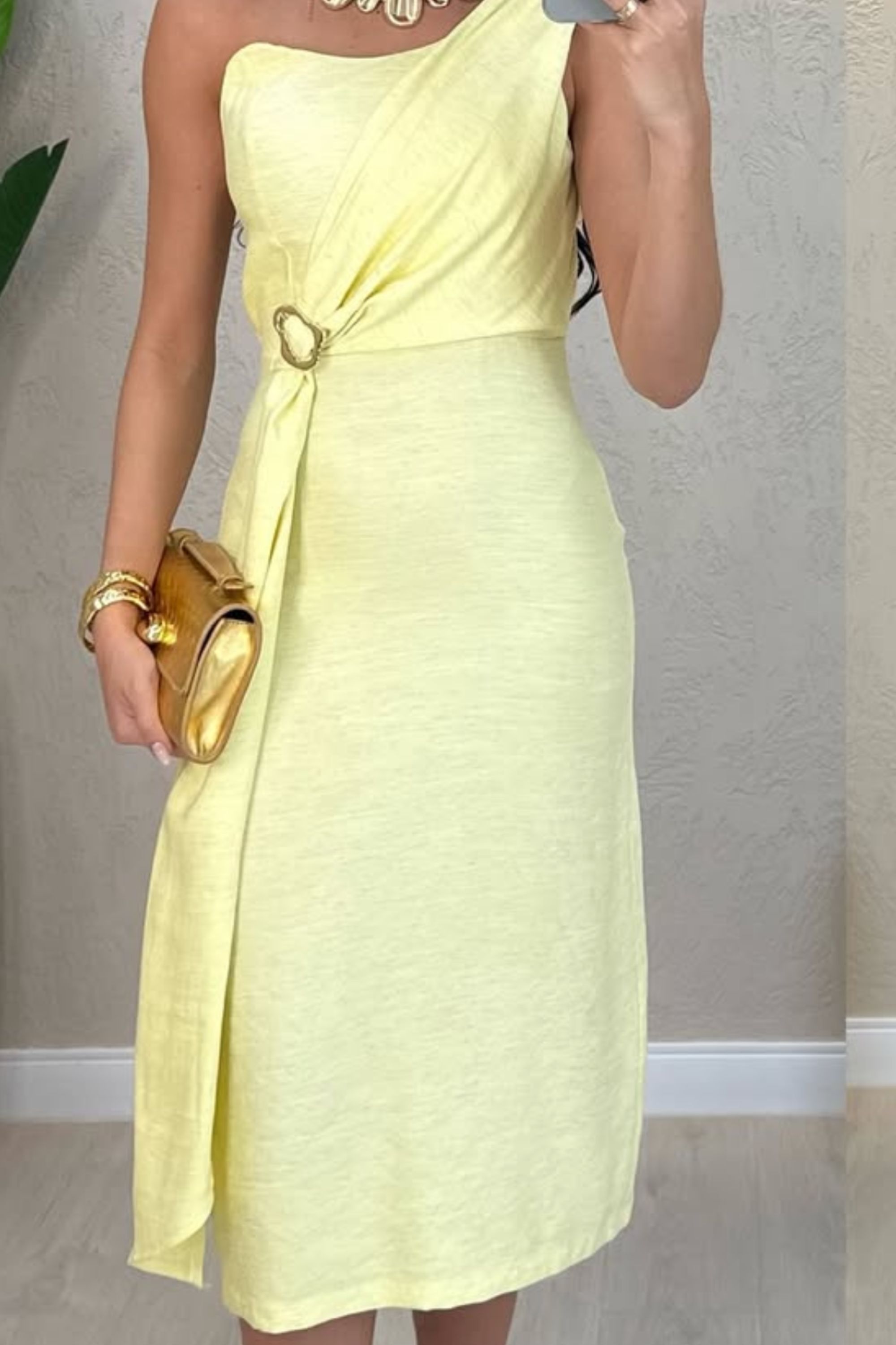 Vestido nula manga Tatiane - Amarelo - Vanessa Marques Boutique