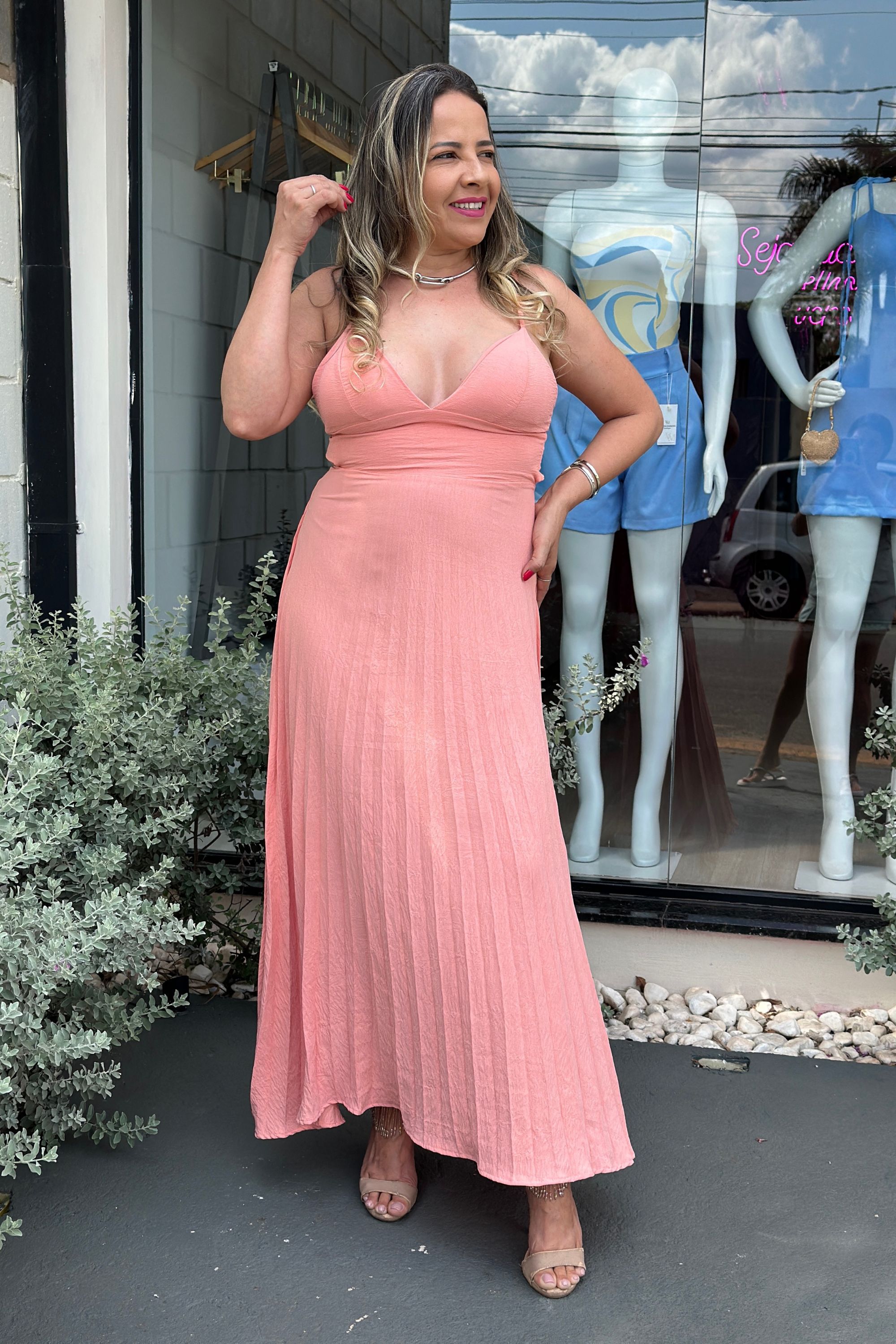 Vestido longo plissado - Vanessa Marques Boutique