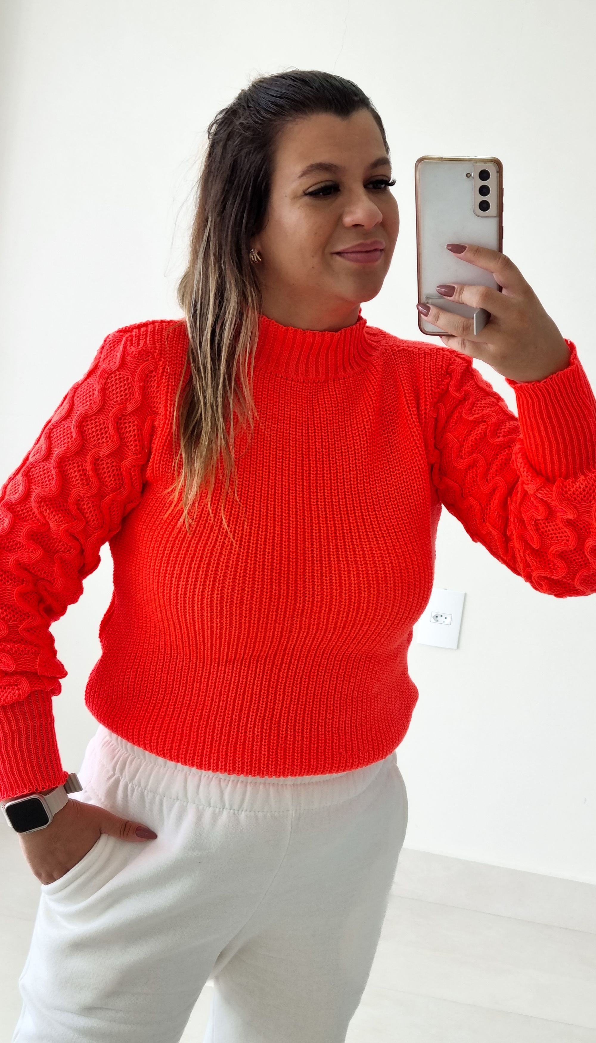 Blusa Tricô Detalhe Trança Neon Laranja - THASSIA GABRIELA