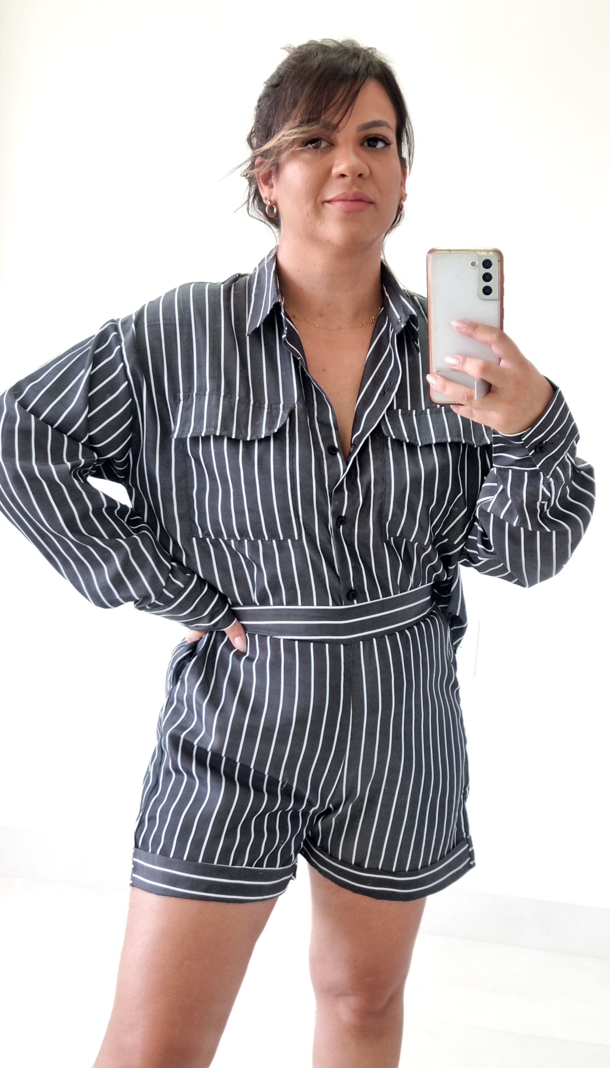 Conj. Kobe Short Camisa Listrado Preto - THASSIA GABRIELA