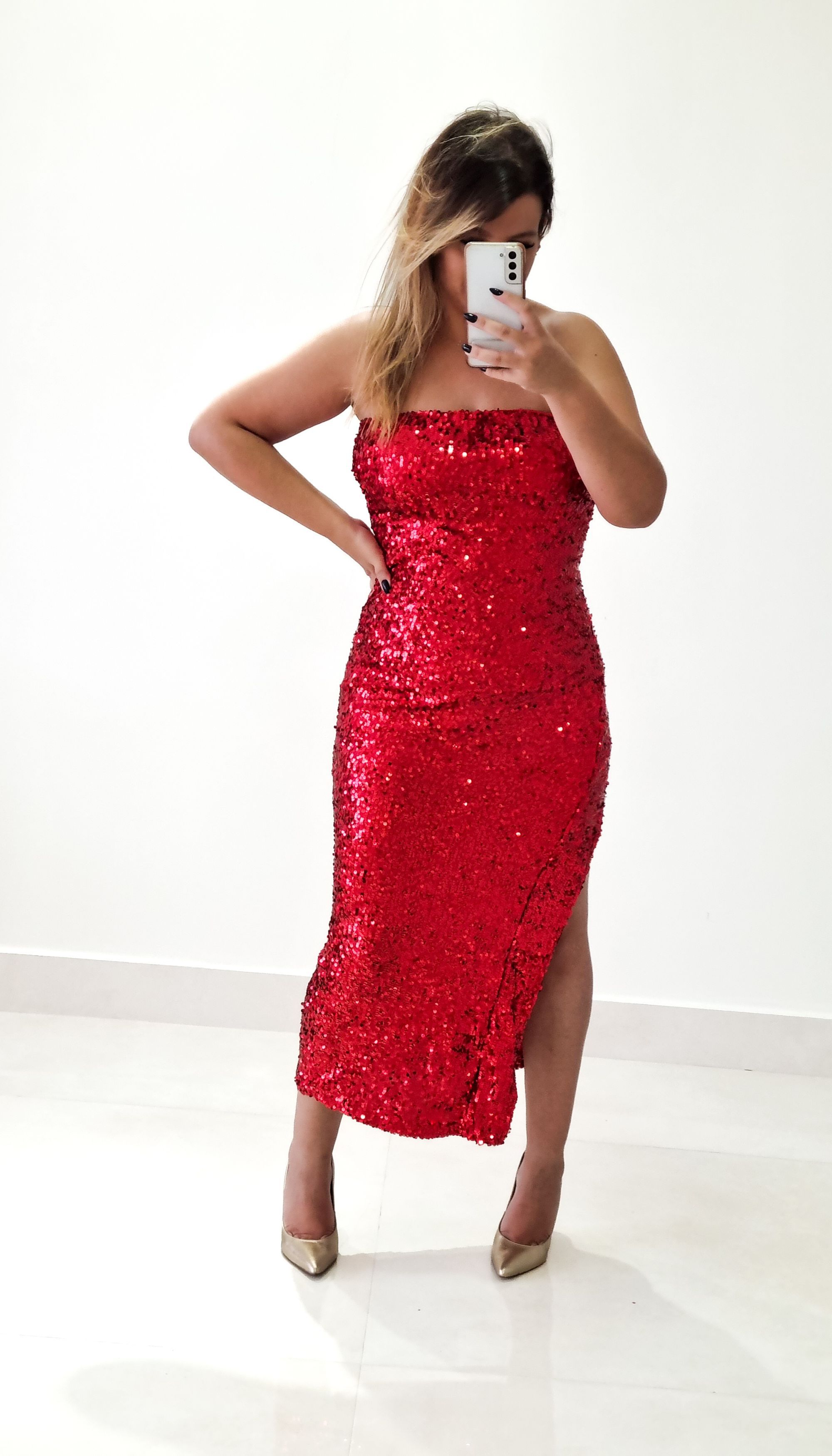 Vestido Paitê Midi Vermelho - THASSIA GABRIELA
