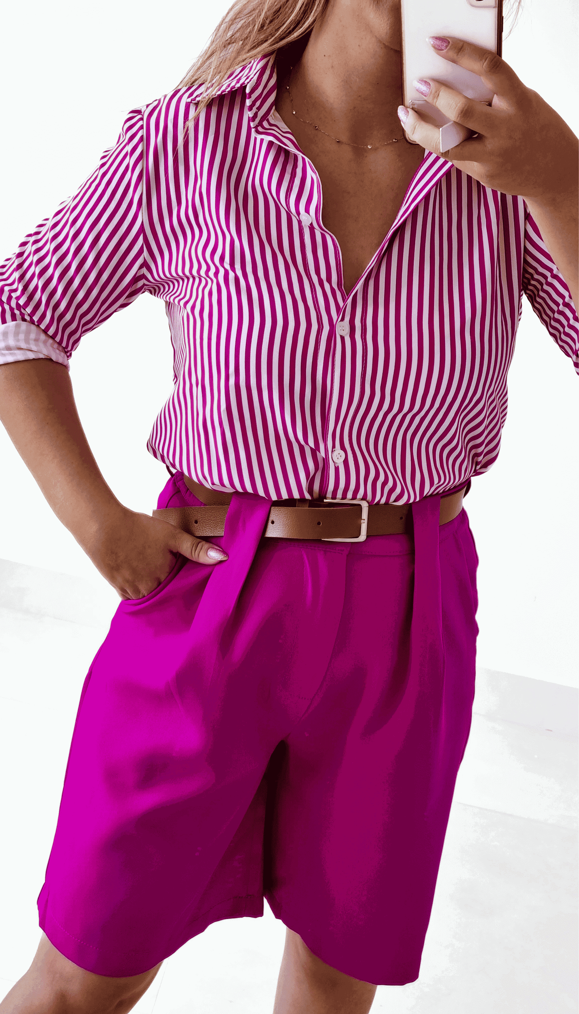 Camisa Riscadinha Rosa/Brancca - THASSIA GABRIELA