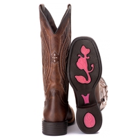 Bota Feminina Texana Tucson - Couro Euro Texas Wisky - Solado Flor