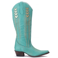 Bota Feminina Texana Tucson - Couro Turquesa - Solado P51 Rústico Preto