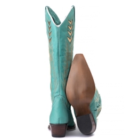 Bota Feminina Texana Tucson - Couro Turquesa - Solado P51 Rústico Preto