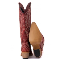 Bota Feminina Texana Tucson - Couro Fóssil Vermelho - Solado P51 Natural