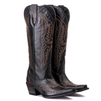Bota Feminina Texana Tucson - Couro Preto - Solado P51 Rústico Preto