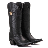Bota Feminina Texana Tucson - Couro Preto - Solado P51 Rústico Preto