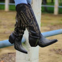 Bota Feminina Texana Tucson - Couro Preto - P52 Rustico Preto