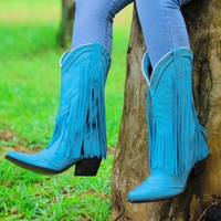 Bota Feminina Texana Tucson - Nobuck Turquesa - Solado P51 Rústico Preto