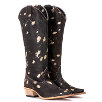 Bota Feminina Texana Tucson - Couro Pelo Vaca Preta -Solado P52 Rústico Natural