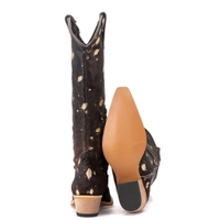 Bota Feminina Texana Tucson - Couro Pelo Vaca Preta -Solado P52 Rústico Natural