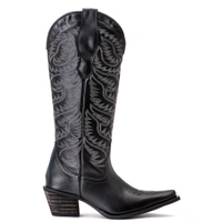 Bota Feminina Texana Tucson - Couro Preto -Solado P51 Rústico Preto