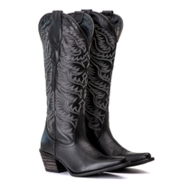 Bota Feminina Texana Tucson - Couro Preto -Solado P51 Rústico Preto