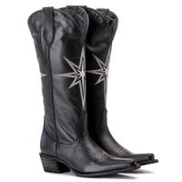 Bota Feminina Texana Tucson - Couro Preto - Solado P52 Rustico Preto 