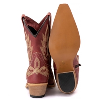 Bota Feminina Texana Tucson - Couro Fóssil Vermelha - Solado P52 Natural
