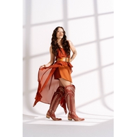 Bota Feminina OverKnee Tucson - Couro Tucson Fóssil Vermelho -Solado P52 Rústico Natural