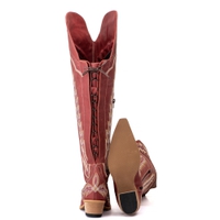 Bota Feminina OverKnee Tucson - Couro Tucson Fóssil Vermelho -Solado P52 Rústico Natural
