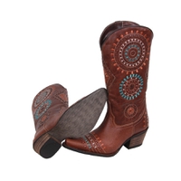 Bota Feminina Texana Tucson - Couro Rock Oil Camel - Solado P51 Rústico Café