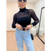 Blusa Tule Gola Preta