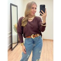 Blusa Poliana Manga Longa Marrom