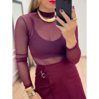 Blusa Tule Gola Vinho