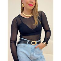 Blusa Tule E Top Preta