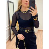 Blusa Tule Gola Preta