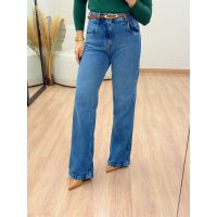 Calça Wide Leg Cinto Jeans