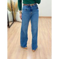 Calça Wide Leg Cinto Jeans