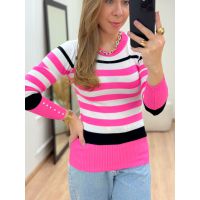 Suéter Listrado Rosa