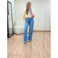 Calça Wide Leg Marmorizada Jeans