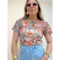 Blusa Tule Floral Verde