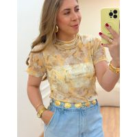 Blusa Tule Floral Amarela
