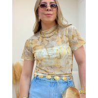 Blusa Tule Floral Amarela