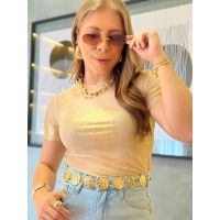 Blusa Tule Metalizada Dourada
