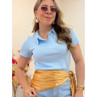 Blusa Polo Canelada Azul