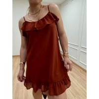 Vestido Babados Marrom