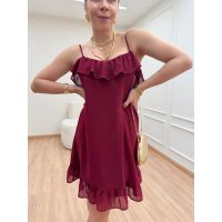 Vestido Babados Bordo