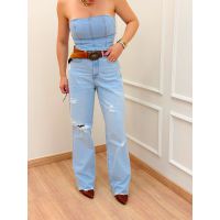 Calça Wide Leg Destroyed Jeans