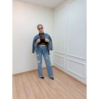 Calça Wide Leg Destroyed Jeans