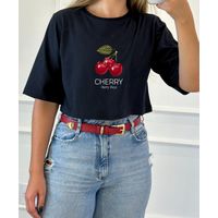 Cropped Algodão Preto Estampa Cherry