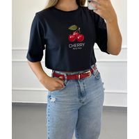 Cropped Algodão Preto Estampa Cherry