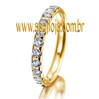 Aliança Diamantada Agregada de Casamento ou Noivado em ouro amarelo 18K largura 2,80mm