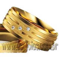 Aliança elegante de casamento ou noivado com faixas lisas e foscas ouro amarelo largura 10,0mm