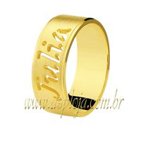 Aliança Reta Personalizada Nomes Vazado Ouro Amarelo 18K Largura 7,00mm