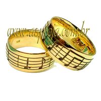 Aliança para os Amantes das Notas Musicais de Noivado ou Casamento em Ouro Largura 7.00mm